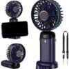 Portable Handheld Fan,LED Display, 3-in-1 Personal Small Fan for Handheld/Neck/Desk, 90 Foldable With Base, 5 Speed Lash Makeup Fan - Image 2