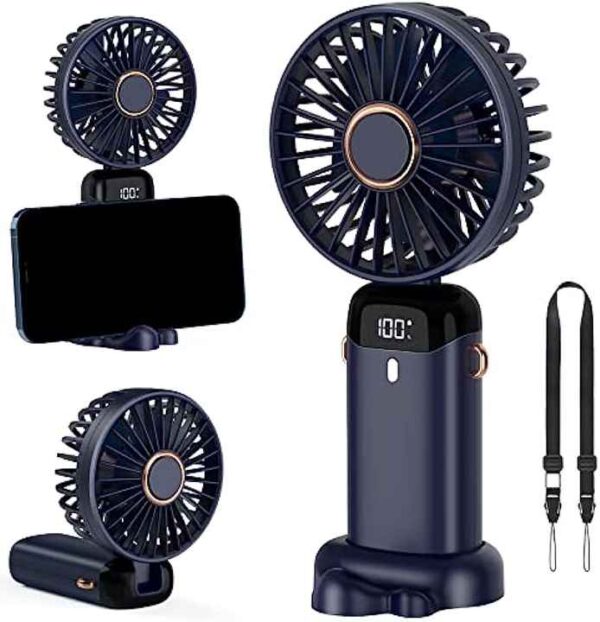 Portable Handheld Fan,LED Display, 3-in-1 Personal Small Fan for Handheld/Neck/Desk, 90 Foldable With Base, 5 Speed Lash Makeup Fan - Image 2
