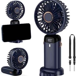 Portable Handheld Fan,LED Display, 3-in-1 Personal Small Fan for Handheld/Neck/Desk, 90 Foldable With Base, 5 Speed Lash Makeup Fan